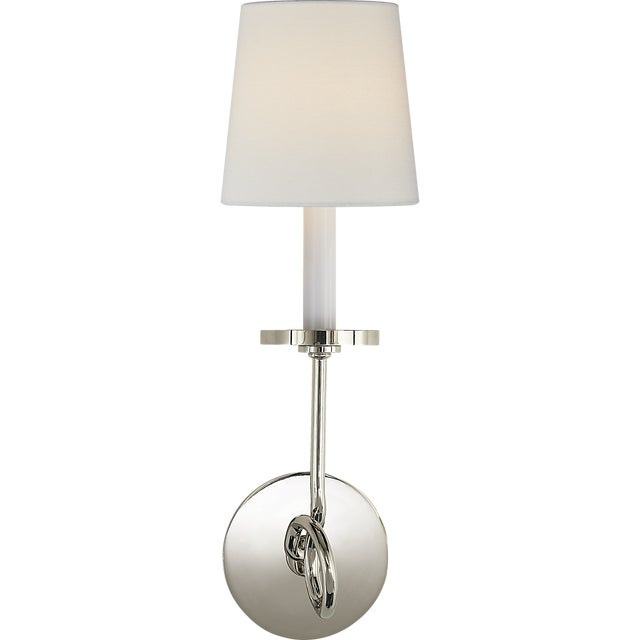 Chapman & Myers for Visual Comfort Signature Symmetric Twist Single Sconce in Polished Nickel with Linen Shade For Sale