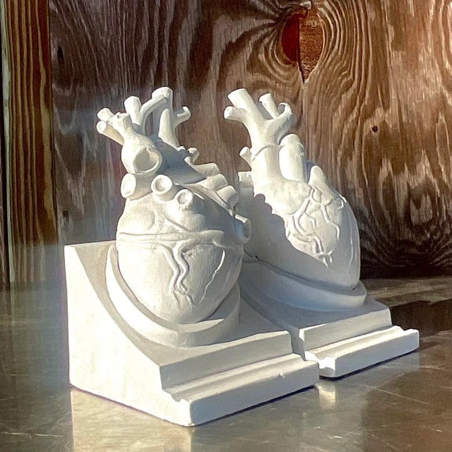 Sculpture Materials Vintage Boho 1950s Plaster Heart Bookends, Signed- Set of 2 For Sale - Image 7 of 12