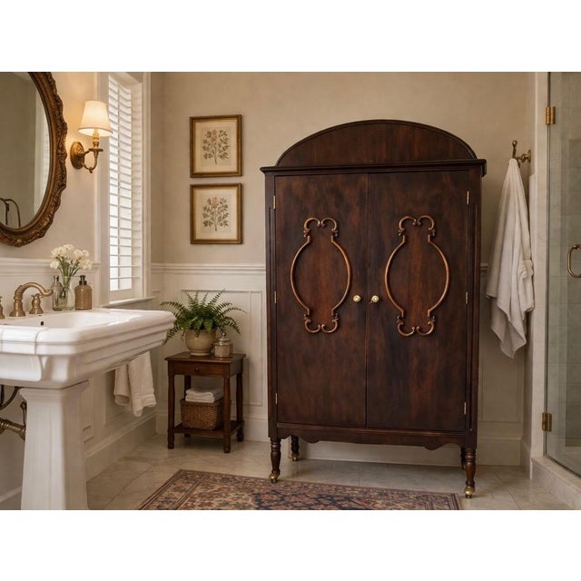 Beautiful vintage solid wood chifforobe offering both hanging storage and drawers in one elegant piece. This wardrobe...