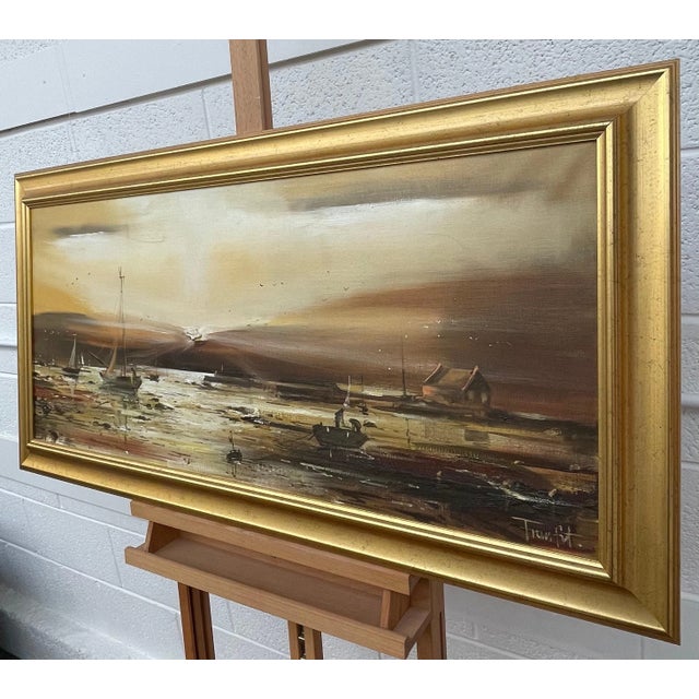 Frank Fitzsimons, Golden Brown Ireland Seascape Landscape at Dusk by Contemporary Irish Artist, 1985 Circa For Sale - Image 4 of 10