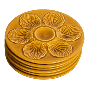 Set of Six Vintage French Proceram Gold Oyster Plates, Signed