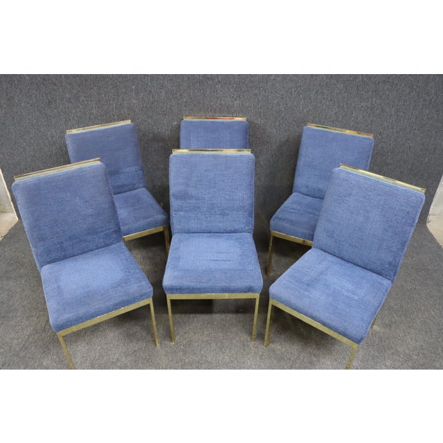 Mid Century Blue & Brass Side Chairs For Sale In Philadelphia - Image 6 of 11