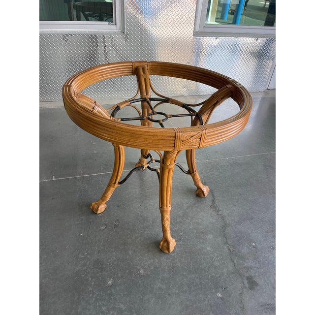 Wood Palm Beach Regency Rattan & Iron Dining Table With 42” Glass Top — In the Style of Ferguson Copeland For Sale - Image 7 of 8