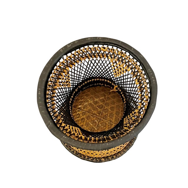 Pair of Mid-Century Anglo-Indian Leather & Rattan Drum Stools For Sale - Image 12 of 17