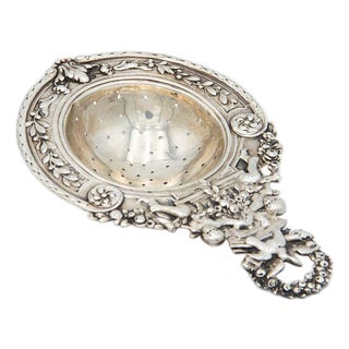 Silver Tea Strainer with Embossed Puttis For Sale