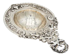 Silver Tea Strainer with Embossed Puttis