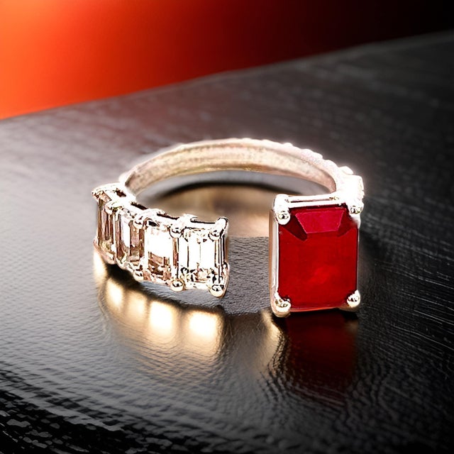 Traditional Natural Ruby Sapphire Ring Size 6.5 14k Y Gold 3.11 TCW Certified For Sale - Image 3 of 10