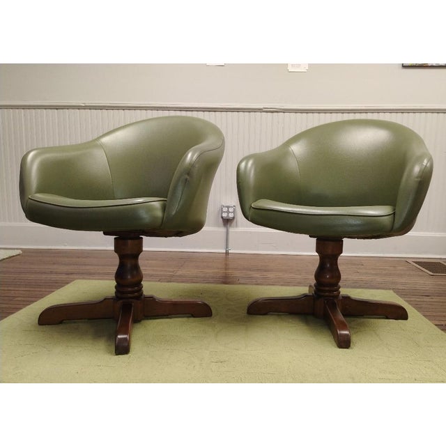 Mid-Century Modern 1970s Custom Midcentury Avocado Green Vinyl Chairs - a Pair For Sale - Image 3 of 8