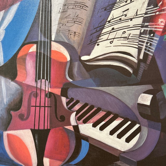 Wood Genuine Lithograph on Canvas by Erik Freyman “ Sonata “ Cubist Style Signed Framed Circa 1998 For Sale - Image 7 of 12