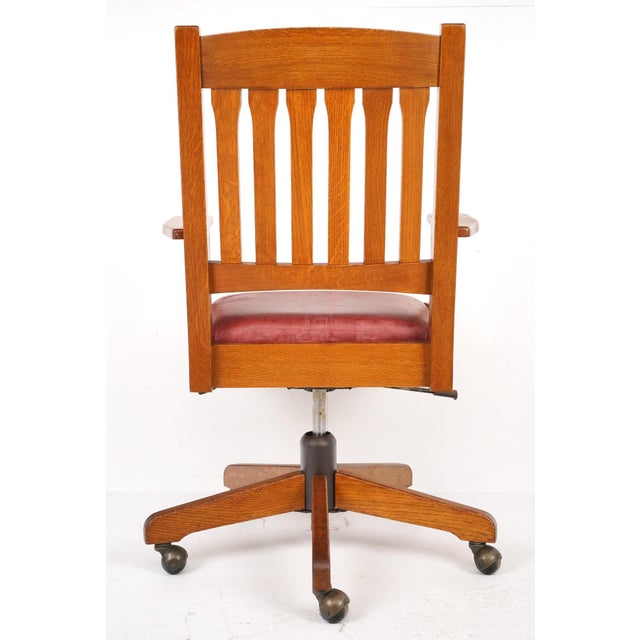 Vintage Stickley Arts & Crafts Oak & Leather Swivel Office Chair For Sale - Image 11 of 14