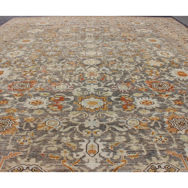 Textile Large All-Over Gray and Orange Persian Malayer Rug With All-Over Floral Design 10'2 X 13'6 For Sale - Image 7 of 13
