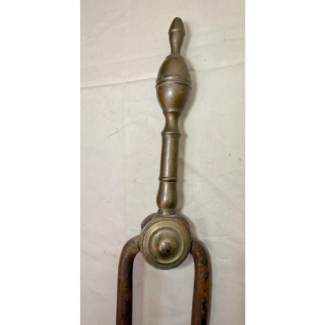 Metal Antique 18th Century Wrought Iron Turned Brass English Fireplace Tongs Tool 5 For Sale - Image 7 of 10