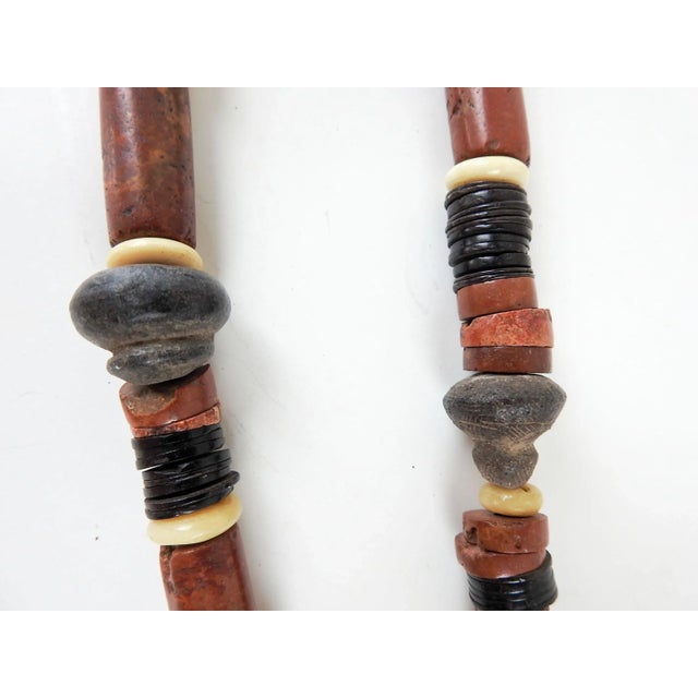 Burnt Umber Vintage 1990s Artist Made Tribal Bauxite Pottery Beaded Necklace For Sale - Image 8 of 9