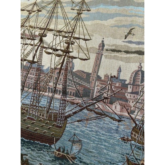 Vintage French Style Jacquard Port of Venice Tapestry in the style of Aubusson, 1970s For Sale - Image 16 of 18