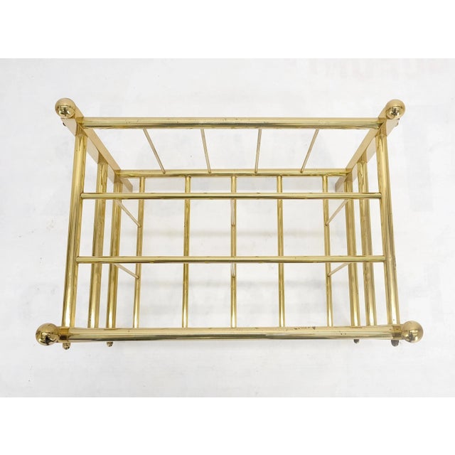 Solid Brass Tube Vintage Mid Century Modern Caddy Magazine Rack Ball Finial For Sale - Image 4 of 12