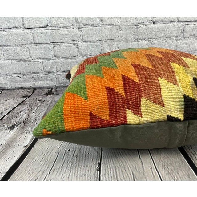20 x 20 Kilim Pillow Turkish Cushion Natural Green Pillow Cushion Cover For Sale - Image 4 of 4