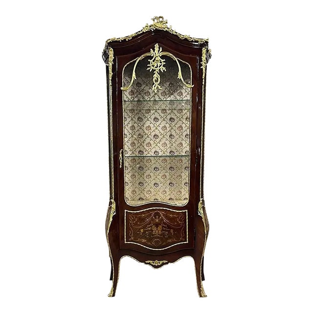 1990s French Vintage Glass Cabinet Vitrine Louis XVI Style For Sale