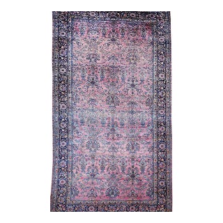 Antique Oversized Manchester Kashan Rug, Hand-Knotted Wool, Floral Pattern, Burgundy & Blue, 10x20 For Sale