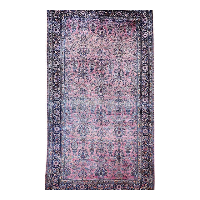 Antique Oversized Persian Manchester Kashan Rug, Hand-Knotted Wool, Floral Pattern, 10x20, Burgundy & Blue For Sale