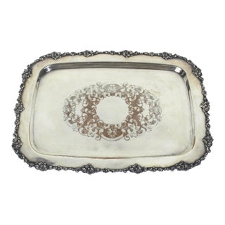 Small Silver Plated Tray, Raised Floral Edge Embossed Detail, Vintage For Sale