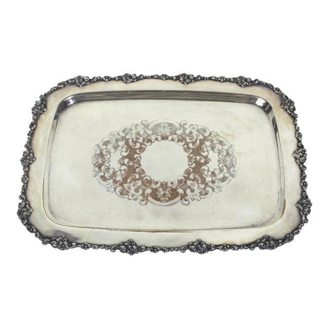 Small Silver Plated Tray, Raised Floral Edge Embossed Detail, Vintage For Sale