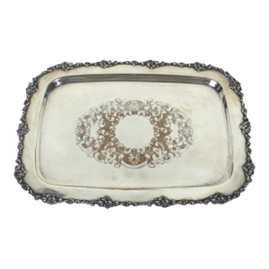Small Silver Plated Tray, Raised Floral Edge Embossed Detail, Vintage