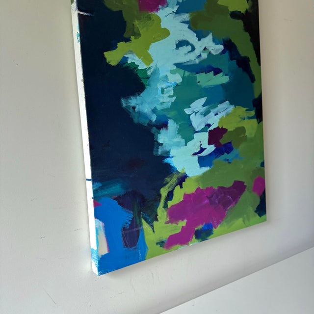 Abstract Blue Green Purple Acrylic Painting on Canvas For Sale In Charleston - Image 6 of 8