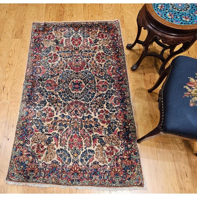 Vintage Persian Kerman Area Rug, Allover Floral Pattern, Handwoven Wool, Ivory & Blue, 3’ X 5’ For Sale - Image 10 of 12