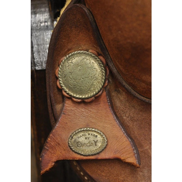 Vintage Circle Y Brand Brown Leather & Suede 14 Inch Barrel Horse Western Saddle For Sale - Image 9 of 18
