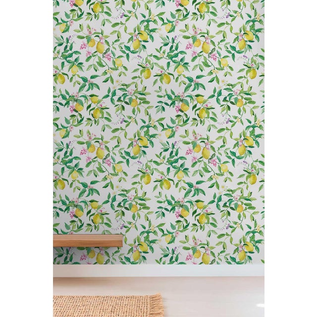 Not Yet Made - Made To Order Limoncello Floral & Lemon Grasscloth Wallpaper by House Party | White Blossom | 8 Yards For Sale - Image 5 of 7
