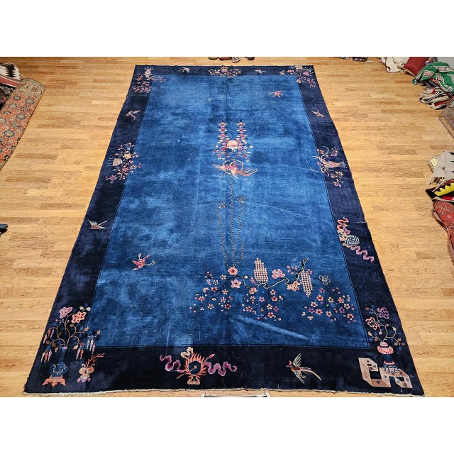 Antique Chinese Art Deco Rug, Hand-Knotted Wool Pile, Phoenix Motif Design, French Blue & Navy, 10' X 17’ For Sale - Image 9 of 17