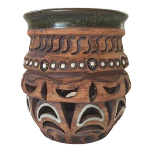 Vintage 1970s Studio Pottery Candle Holder: Signed, Sam Calder