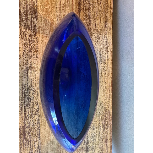 Glass Mid-Century Modern Hand-Blown Cobalt Blue Glass Flat Oval Pillow Vase For Sale - Image 7 of 8