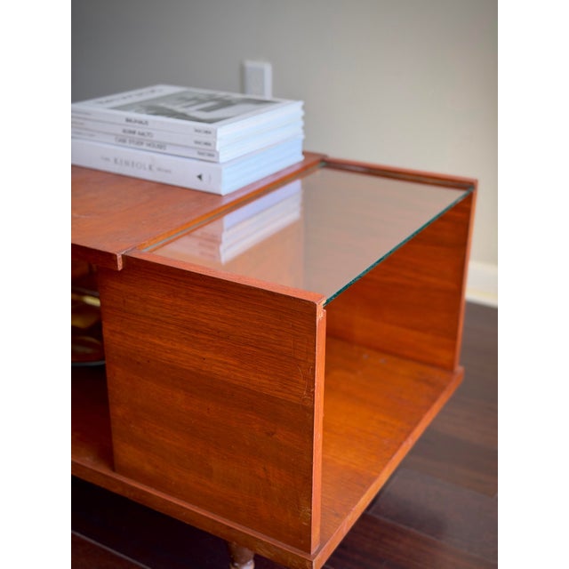 Edward Wormley 1960s Mid-Century Modern Teak Coffee Table With Beveled Glass — Record Cabinet, Turntable Stand, Media Console and Low Credenza For Sale - Image 4 of 12