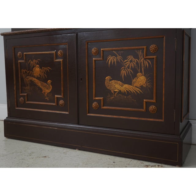 Brown Antique Chinoiserie Decorated 2 Door China Bookcase Cabinet For Sale - Image 8 of 18