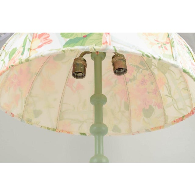 Table Lamp with Turned Wooden Base and Floral Shade by Josef Frank for Svenskt Tenn, 1960s For Sale - Image 3 of 8