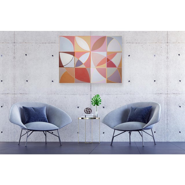 2025, Geometric Minimalist Painting on Canvas, Modernist Flowers, Bauhaus Tiles in Soft Tones by Natalia Roman For Sale In Miami - Image 6 of 8