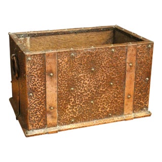 Circa 1880-1920 English Arts & Crafts Copper Clad Kindling Bin For Sale
