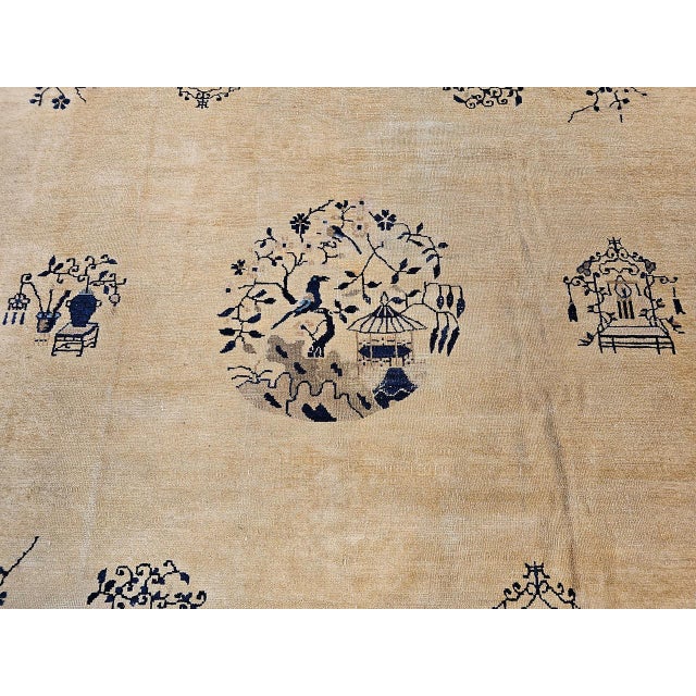 Antique Chinese Peking Rug, Hand-Knotted Wool Pile, Tan Field, 10' x 13' For Sale - Image 14 of 17