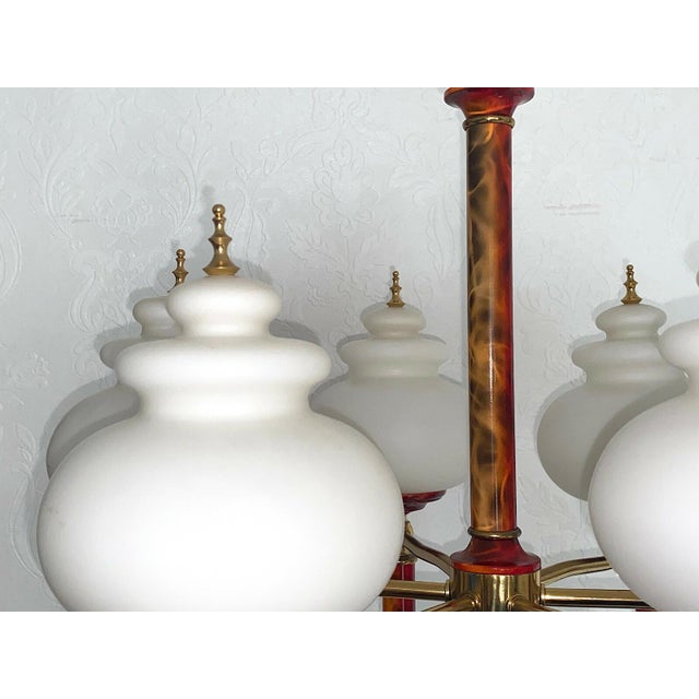 Brass Glass Ball Six Light Chandelier, 1950s, in Very Good conditions. Designed 1950 to 1959 I have official proof of...