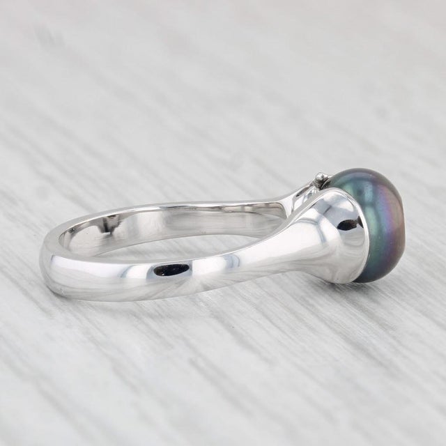 2020s New Galatea Cultured Black Pearl Diamond Ring 14k White Gold Size 6.25 For Sale - Image 5 of 8