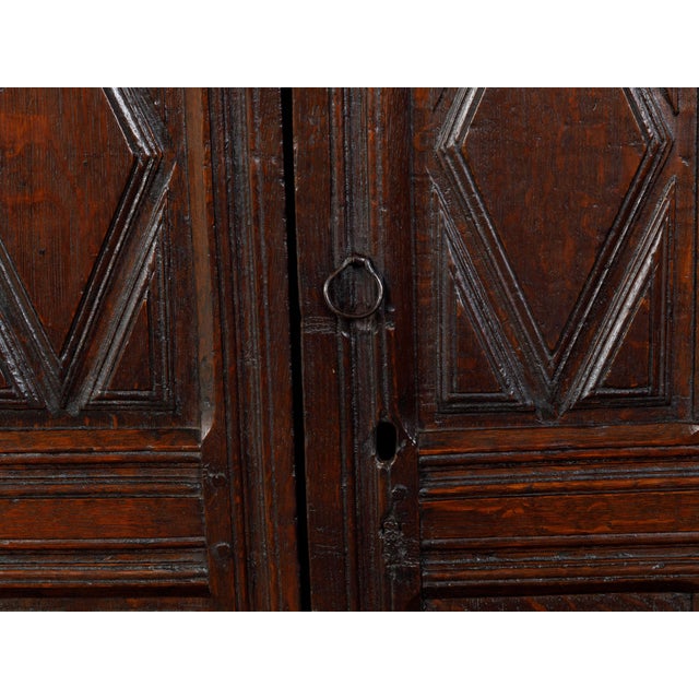 English English 1800s Wooden Court Cupboard with Doors, Drawers and Diamond Motifs For Sale - Image 3 of 12
