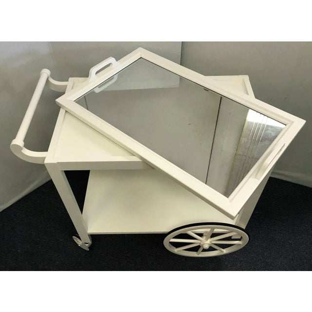 White Vintage Wooden Bar Cart With Removable Mercury Glass Tray Top For Sale - Image 8 of 12