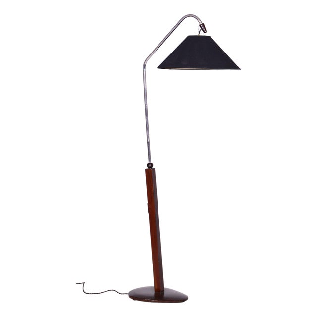 Art Deco Floor Lamp in Beech & Chrome-Plated Steel, Czech, 1930s For Sale