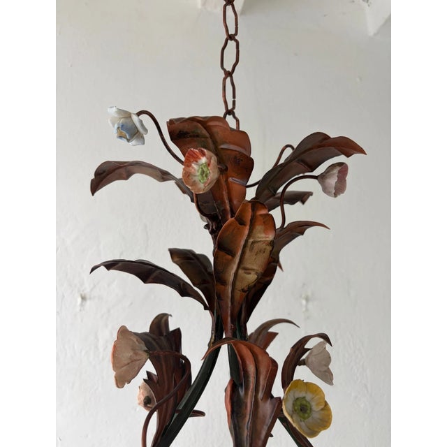 Italian Tole Porcelain Flowers Roses Gilt Metal Big Size C 1900 For Sale - Image 4 of 16