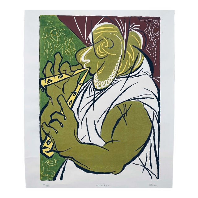 Mid 20th Century "Musiker" Artist's Proof Abstract Figurative Numbered Print by Tassow Brhanu For Sale