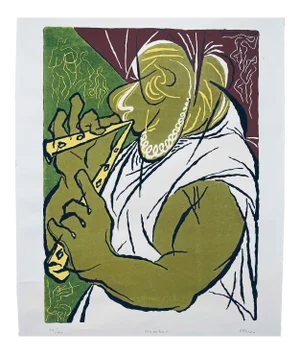 Mid 20th Century "Musiker" Artist's Proof Abstract Figurative Numbered Print by Tassow Brhanu