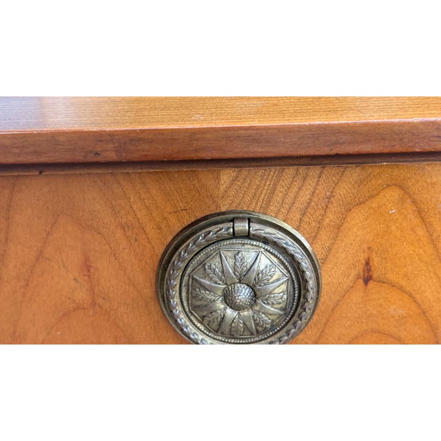 1960s Baker Furniture French Empire Neoclassical Cherry & Brass Nightstands — Pair For Sale - Image 9 of 14