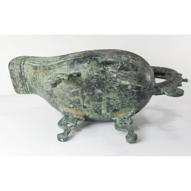 20th Century Chinese Archaistic Ritual Bronze Yi Pouring Vessel For Sale - Image 11 of 12