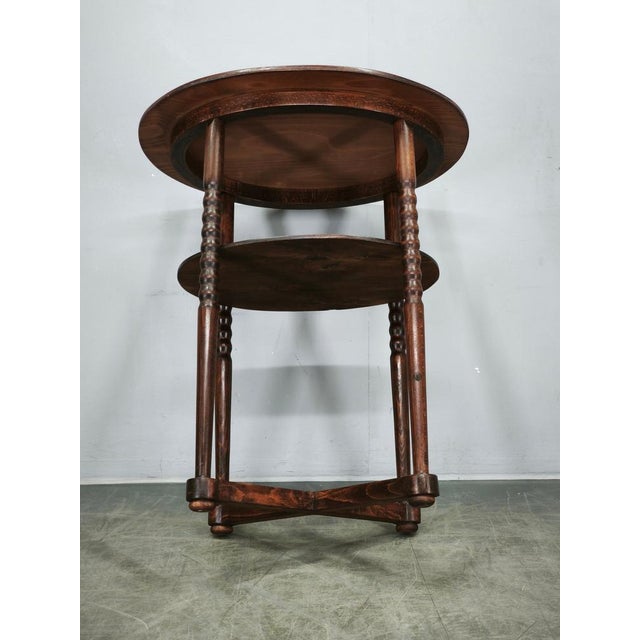 Vintage Czech Art Deco Oval Beech Side Table with Lower Shelf, 1920s For Sale - Image 3 of 13